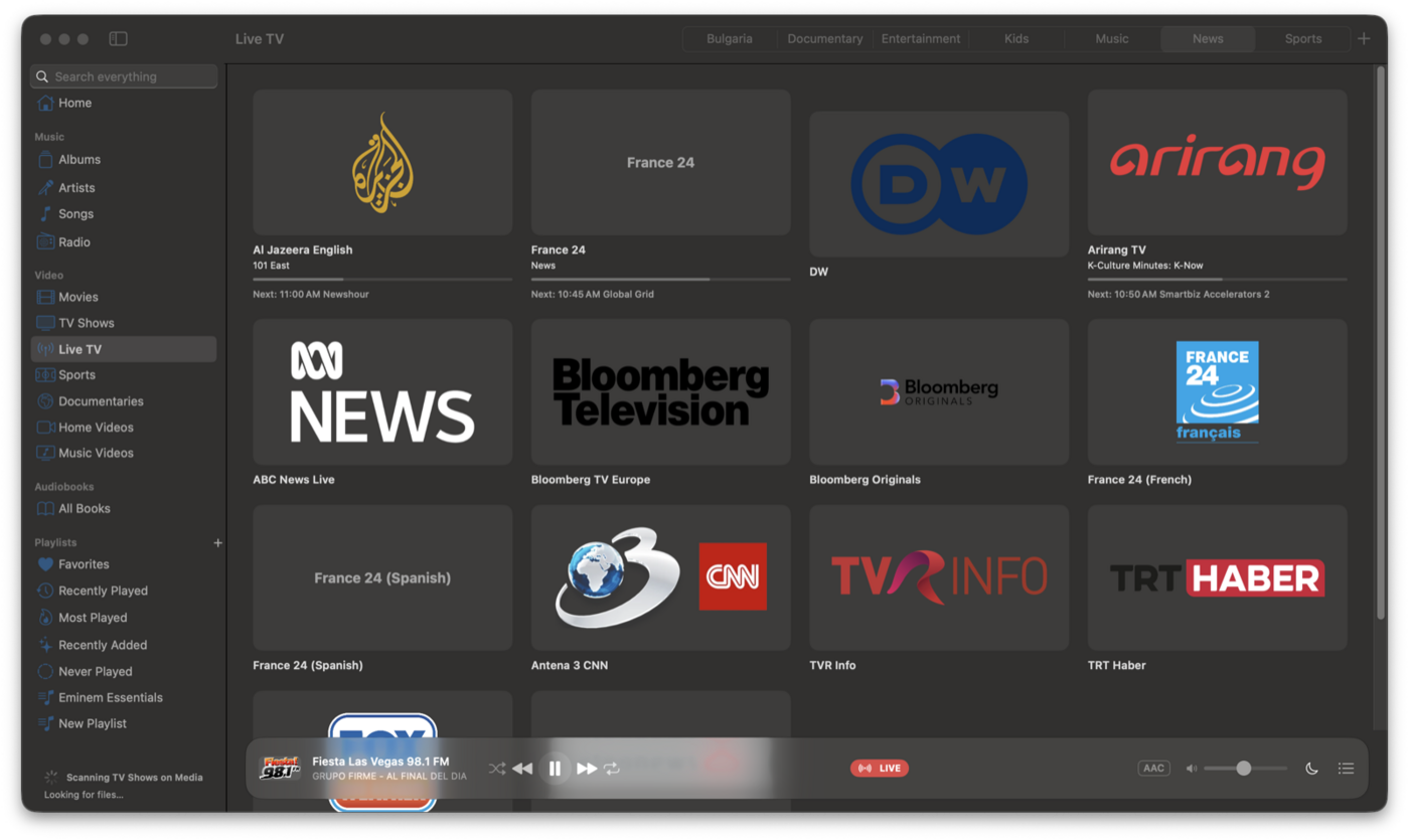 Live TV guide showing free channels and what is on now